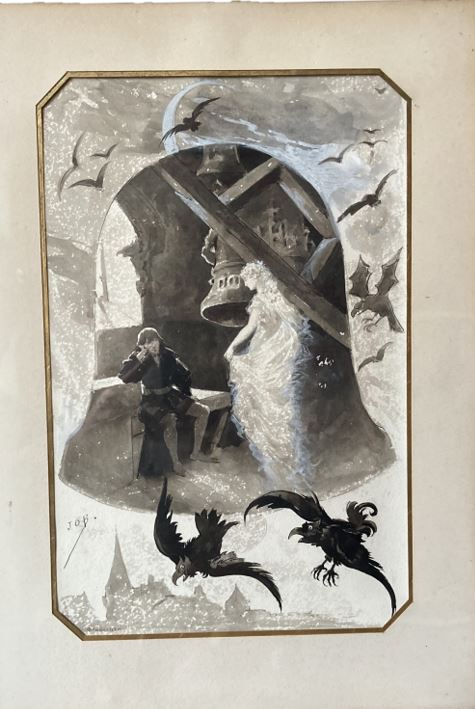 Figure 5 : Dessin de Vincent d’Indy. En bas à gauche, on lit « Job »,
en référence au personnage de l’Ancien Testament mis à l’épreuve par
Dieu et Satan. Château des Faugs, cabinet de travail de Vincent d’Indy
